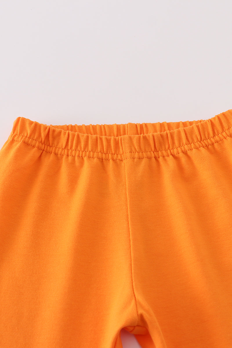 Purple Halloween Pumpkin Ghost Embroidery Pants Set