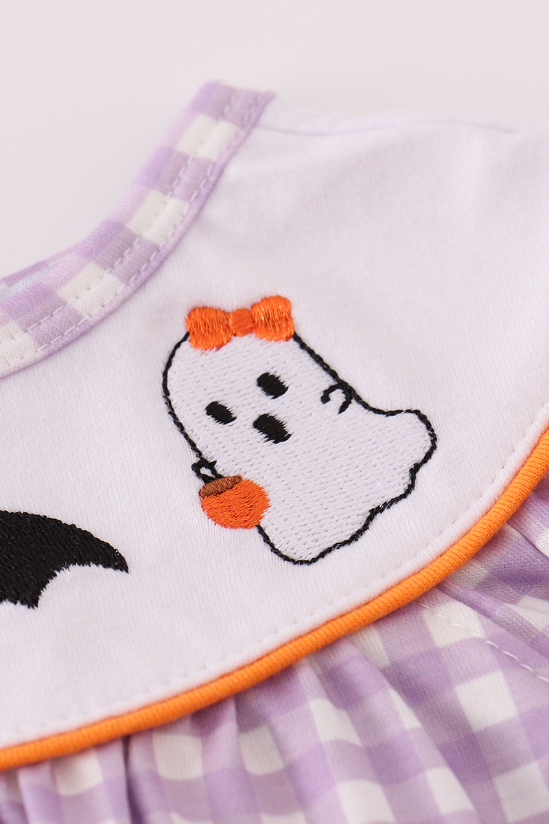 Purple Halloween Pumpkin Ghost Embroidery Pants Set