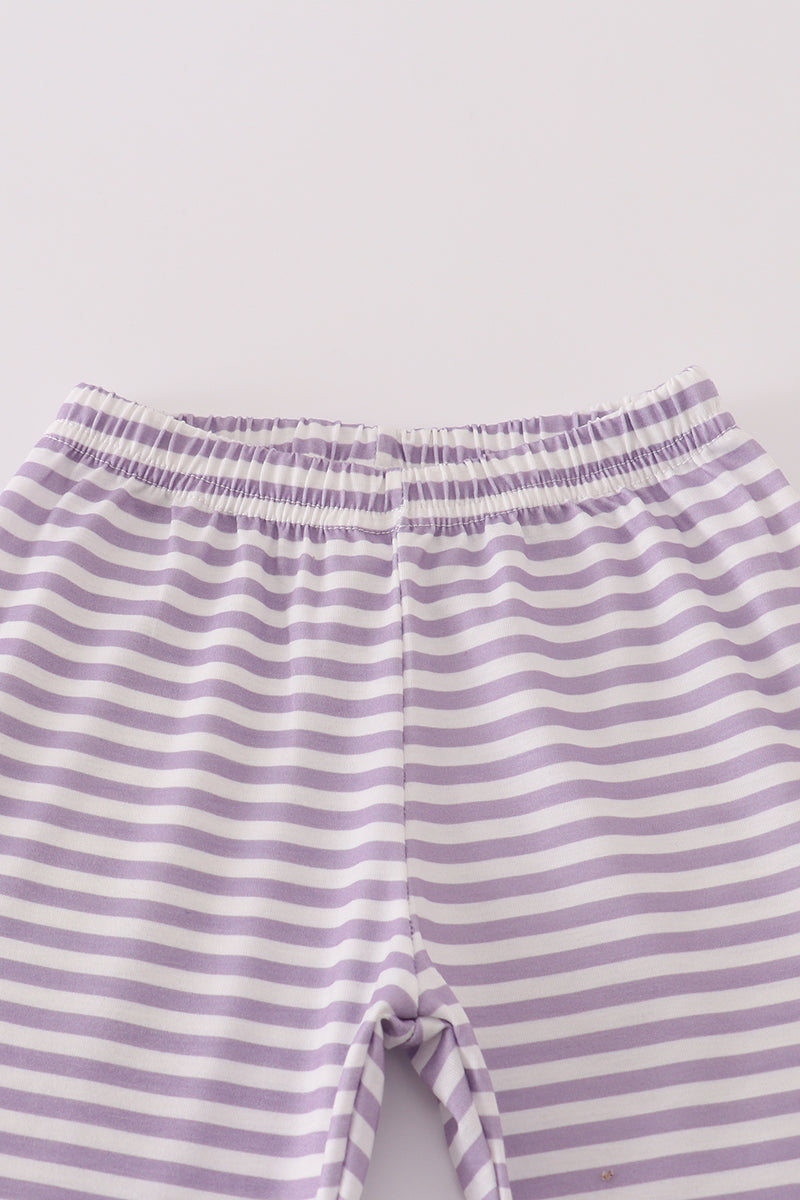 Purple Halloween Spider Embroidery Stripe Pants Set