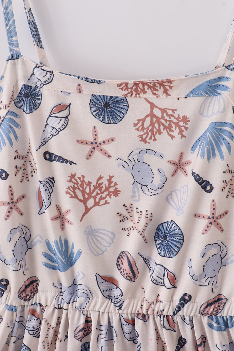 Blue Ocean Breeze Shells Print Mom & Me Dress