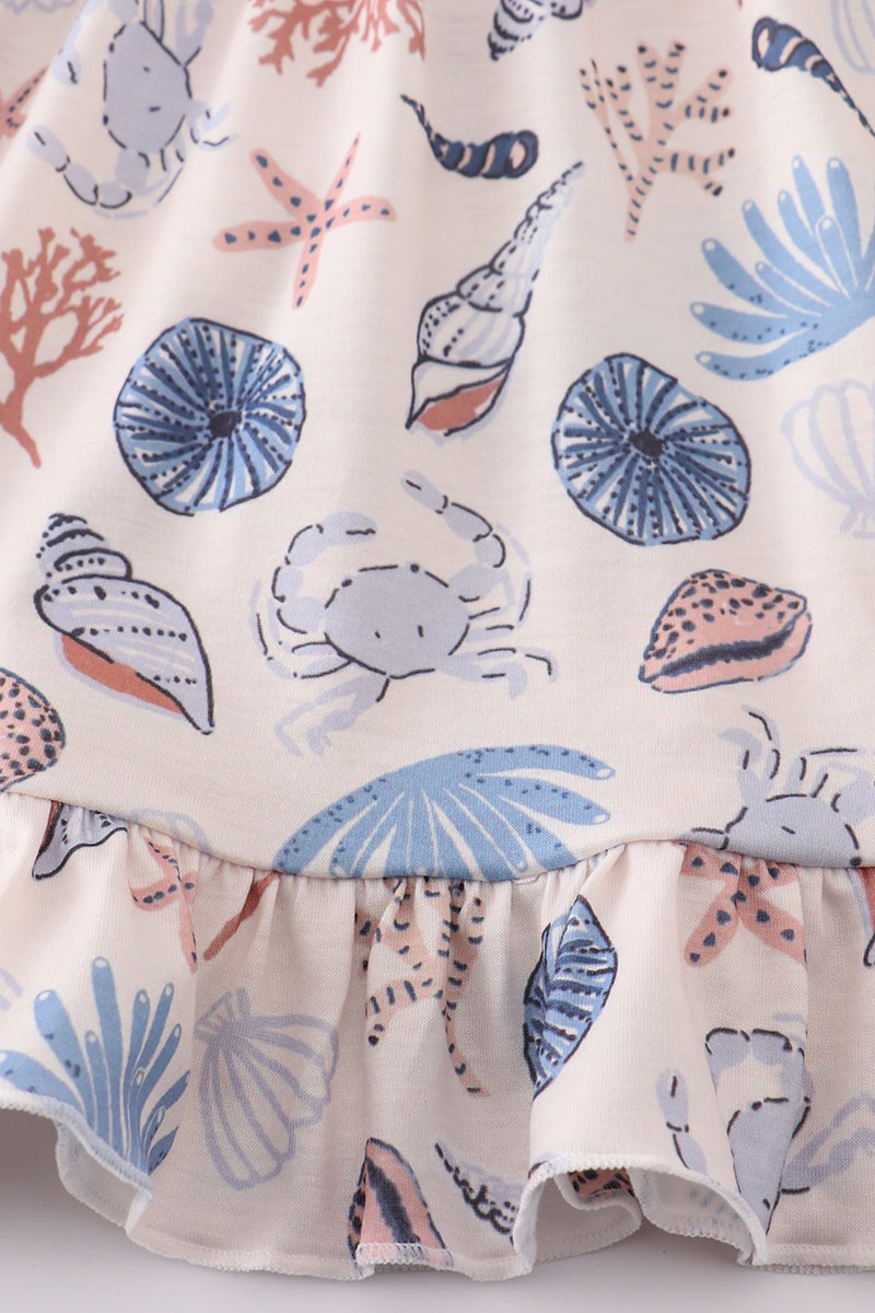 Blue Ocean Breeze Shells Print Mom & Me Dress