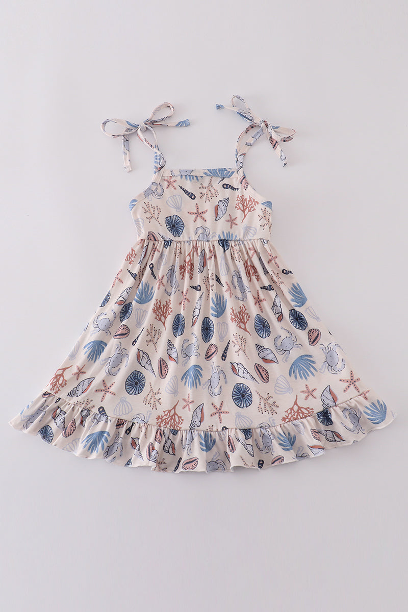 Blue Ocean Breeze Shells Print Mom & Me Dress