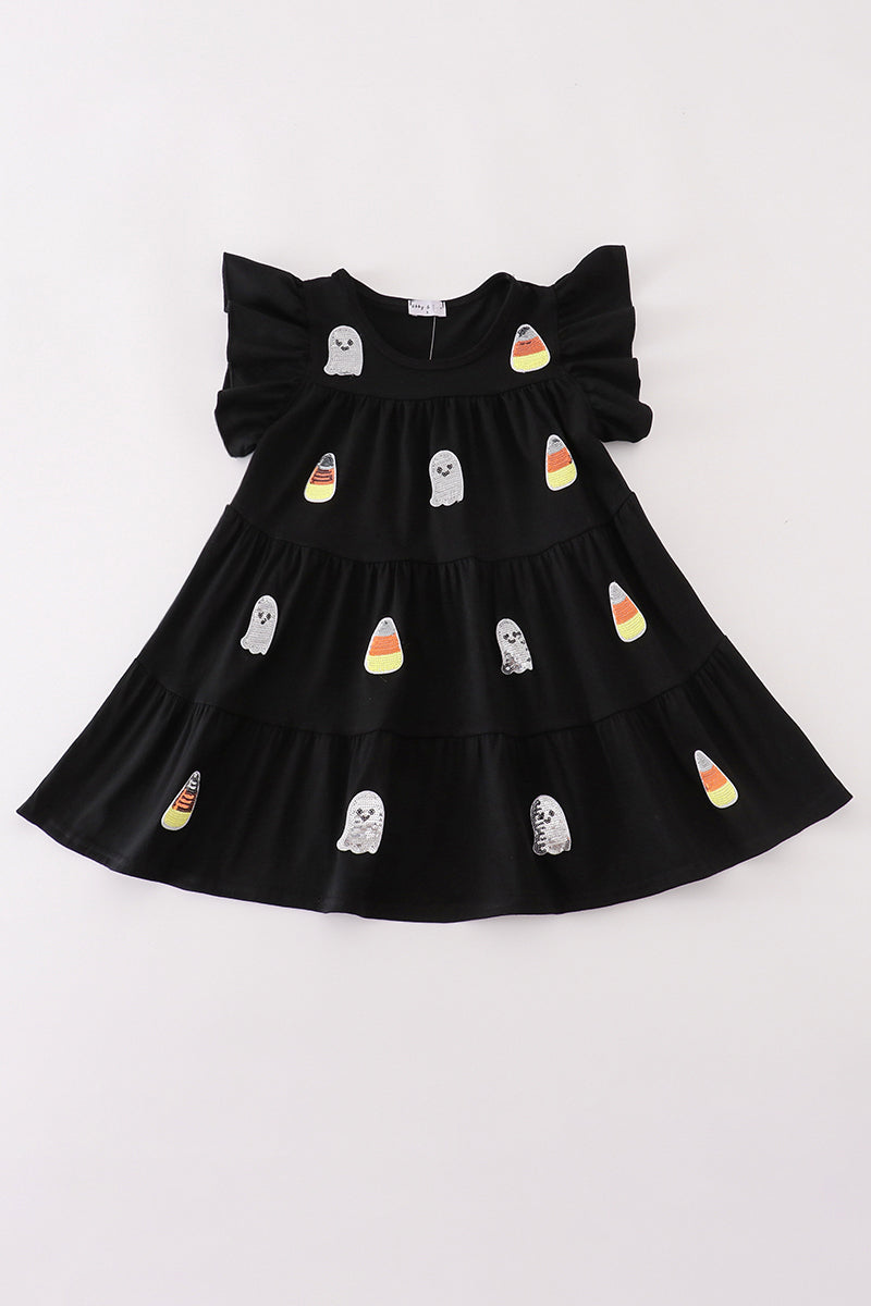 Black Ghost Sequin Ruffle Dress