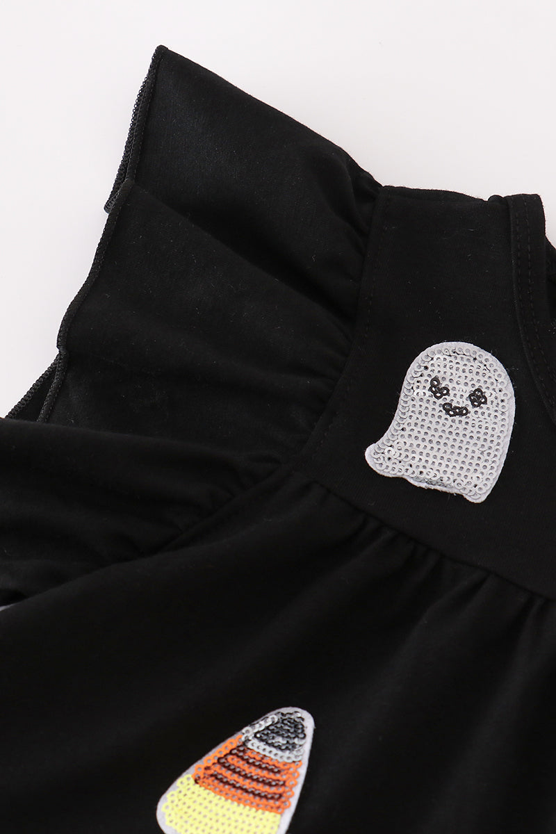 Black Ghost Sequin Ruffle Dress