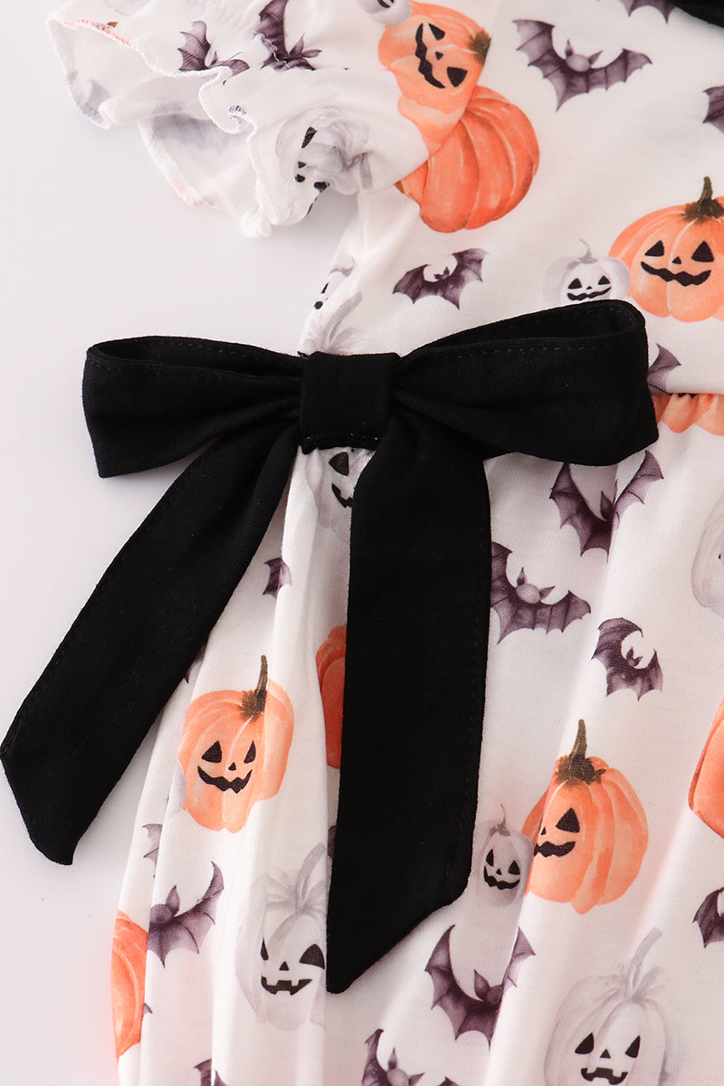 Black Pumpkin Print Ruffle Bubble