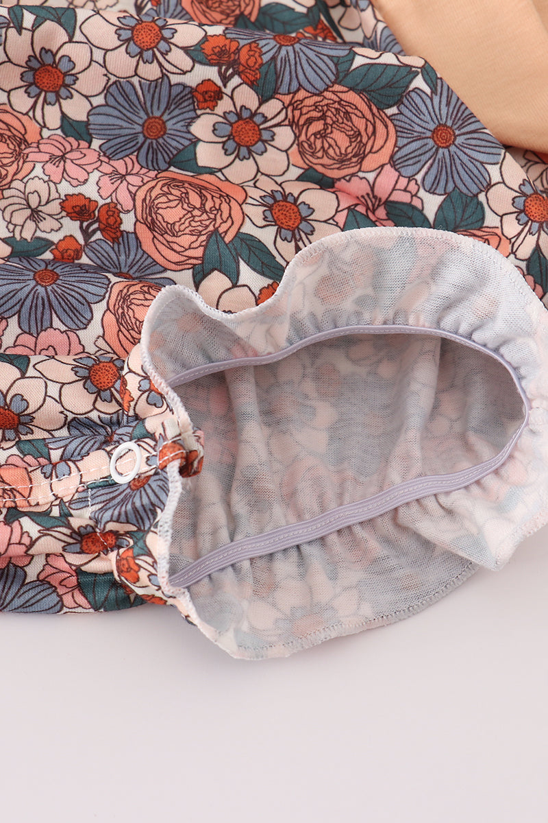 Fall Floral Print Pumpkin Embroidery Bubble
