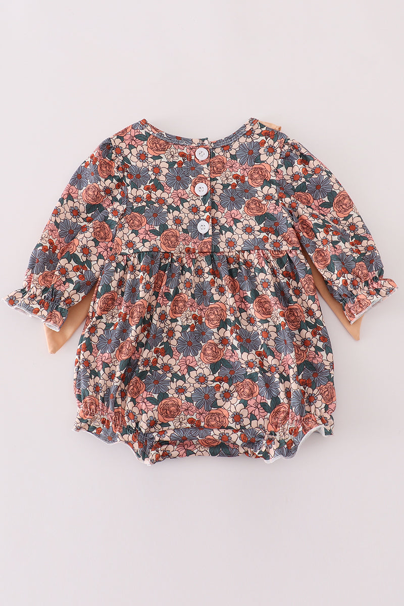Fall Floral Print Pumpkin Embroidery Bubble