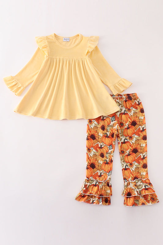 Beige Velvet Pumpkin Girl Ruffle Pants et