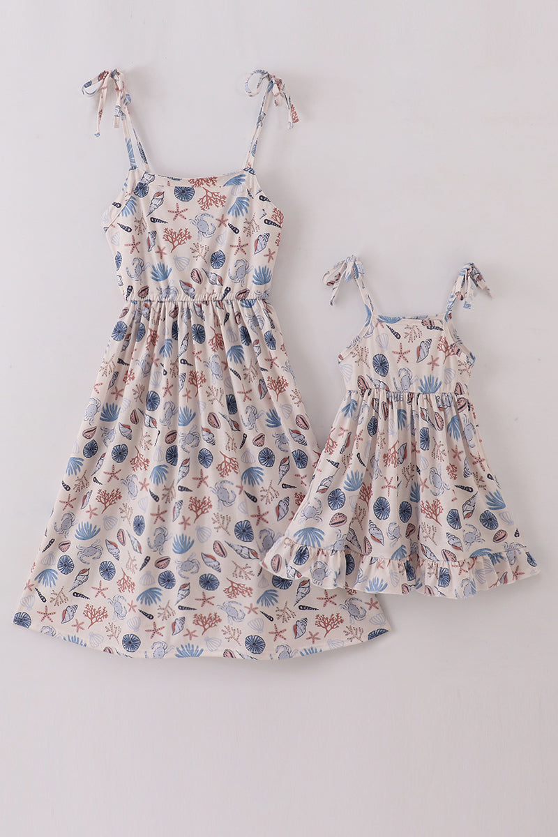 Blue Ocean Breeze Shells Print Mom & Me Dress