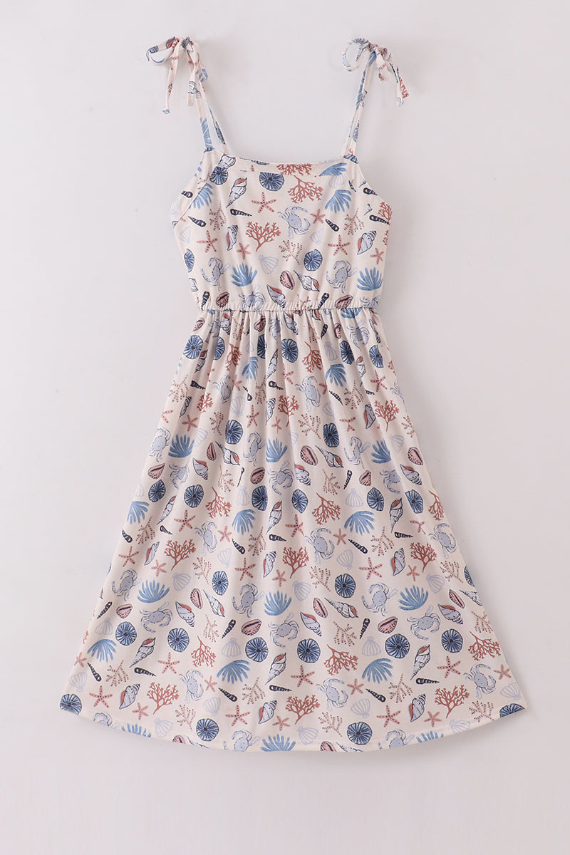 Blue Ocean Breeze Shells Print Mom & Me Dress