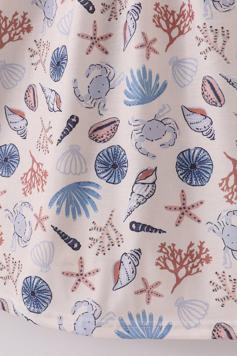 Blue Ocean Breeze Shells Print Mom & Me Dress