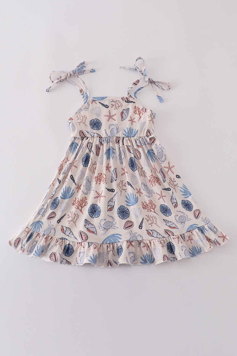 Blue Ocean Breeze Shells Print Mom & Me Dress