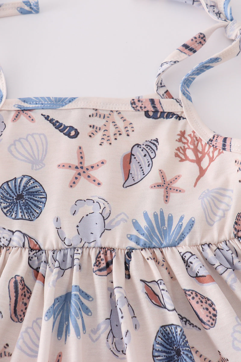 Blue Ocean Breeze Shells Print Mom & Me Dress
