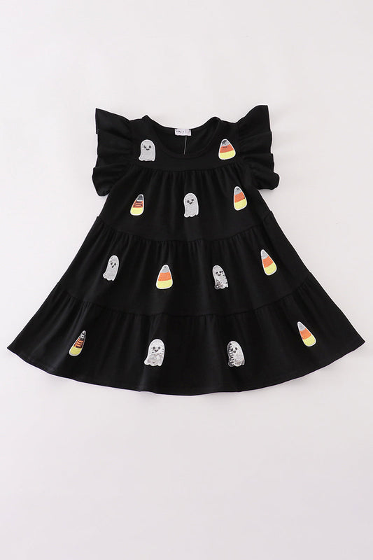 Black Ghost Sequin Ruffle Dress