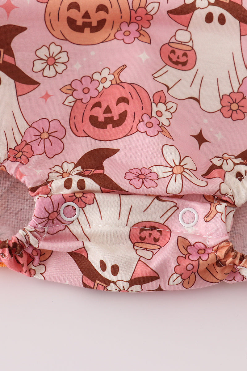 Pink Pumpkin Ghost Print Ruffle Bubble