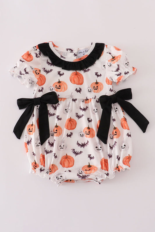 Black Pumpkin Print Ruffle Bubble