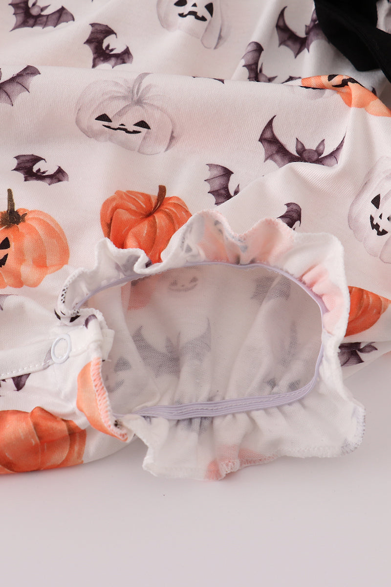 Black Pumpkin Print Ruffle Bubble
