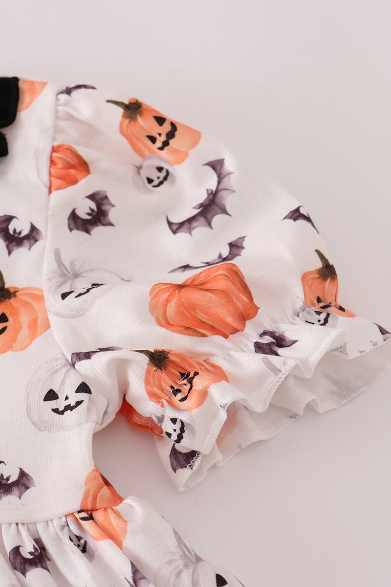 Black Pumpkin Print Ruffle Pants Set