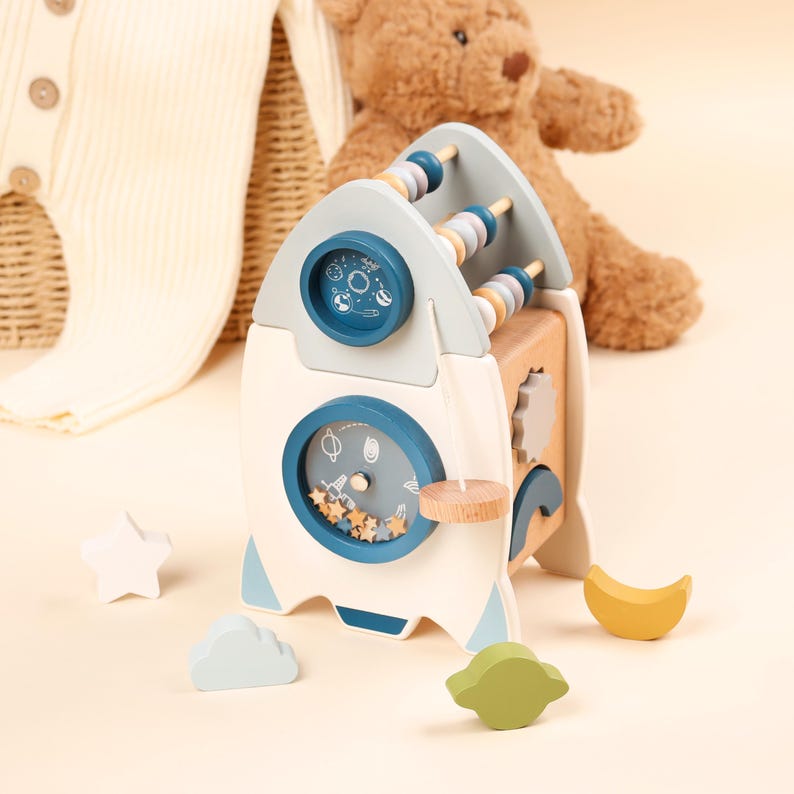 Wooden Baby Toy - Rocket Activity Cube