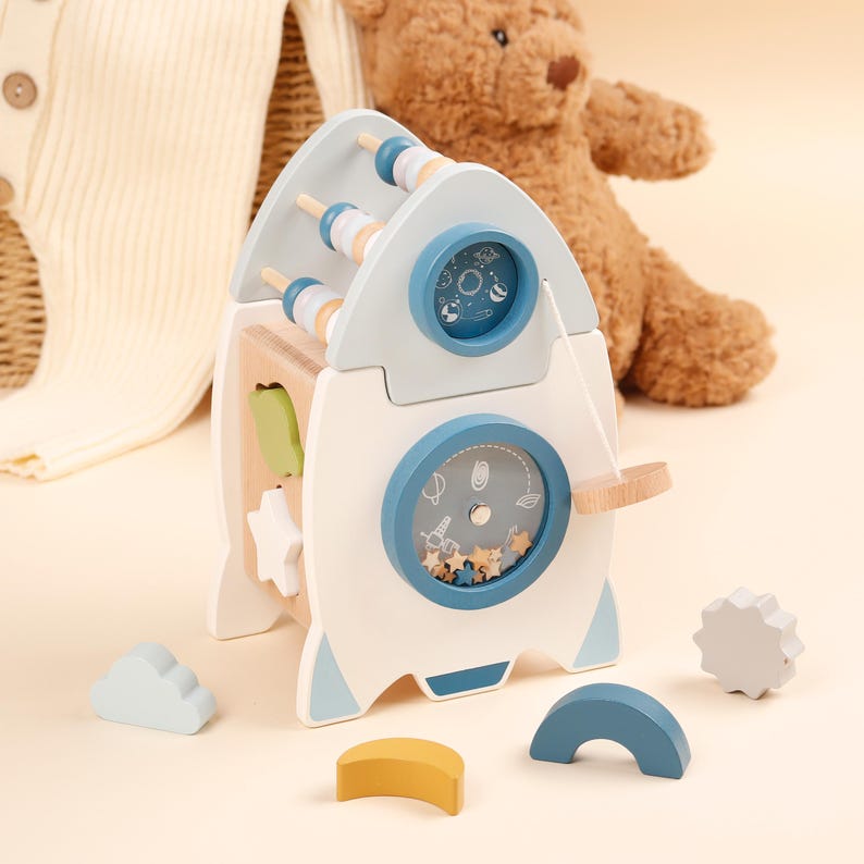 Wooden Baby Toy - Rocket Activity Cube