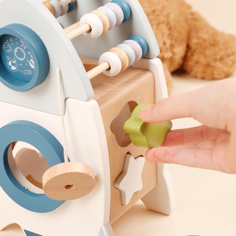 Wooden Baby Toy - Rocket Activity Cube