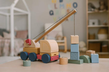 Wooden Baby Toy - Crane Truck with Magnetic Blocks