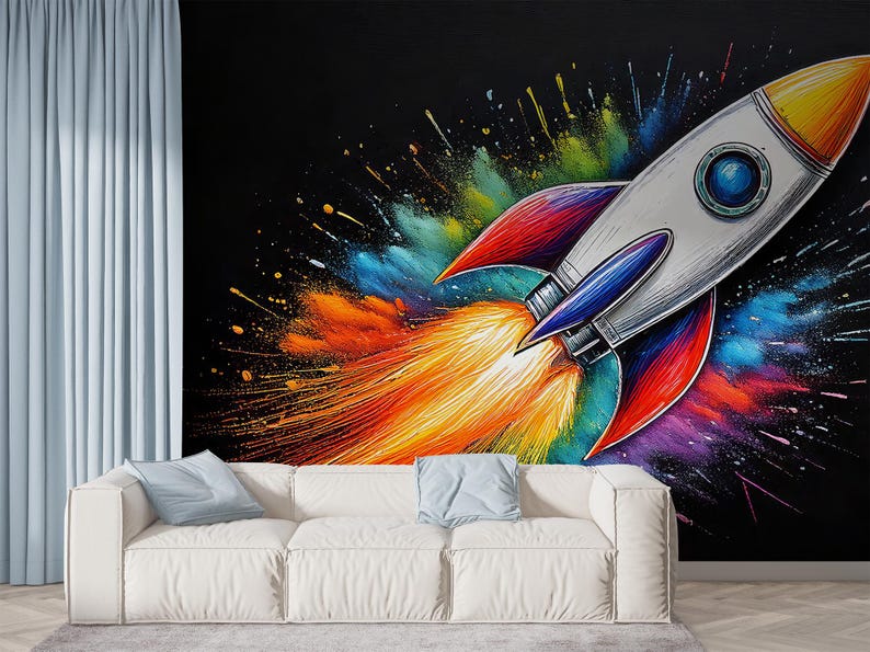 Baby Nursery Decor - Space Rocket Wall Mural