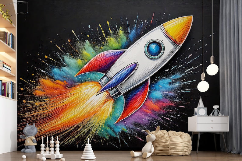 Baby Nursery Decor - Space Rocket Wall Mural