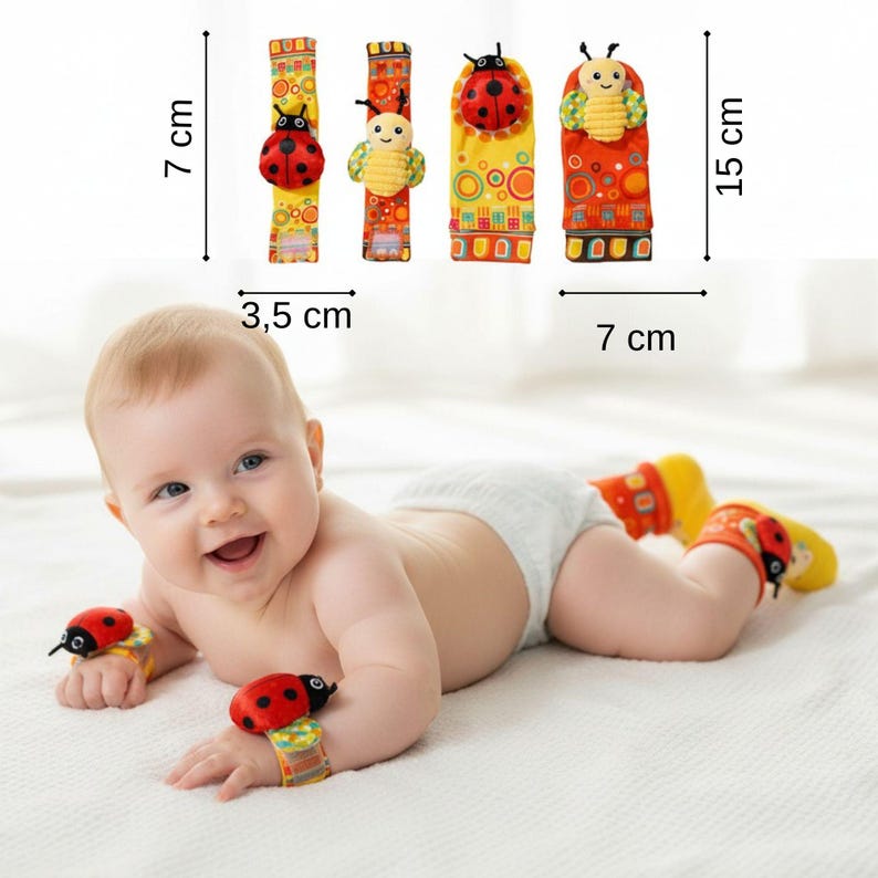 Soft Baby Toy - Baby Sensory Wrist and Foot Rattles Set