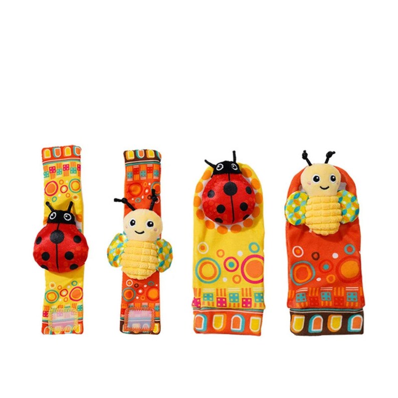 Soft Baby Toy - Baby Sensory Wrist and Foot Rattles Set