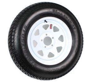 Trailer Tire On Rim ST205/75D15 205/75 D LRC 4.5 in. Bolt Hole White Spoke Wheel